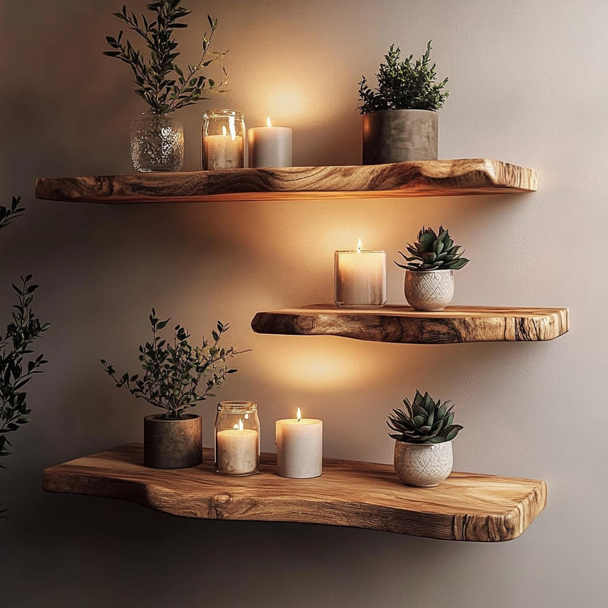 Rustic Farmhouse Live Edge Wooden Floating Shelf For Cozy Corner Decor