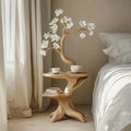 Handcrafted Rustic Flower Shaped Bedside Table, Solid Wood Nightstand & Decorative Accent End Table for Entryway