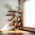 Rustic Corner Display Shelf, Wooden Branch Floating Wall Organizer & Artistic Storage Unit for Living Room, Bedroom