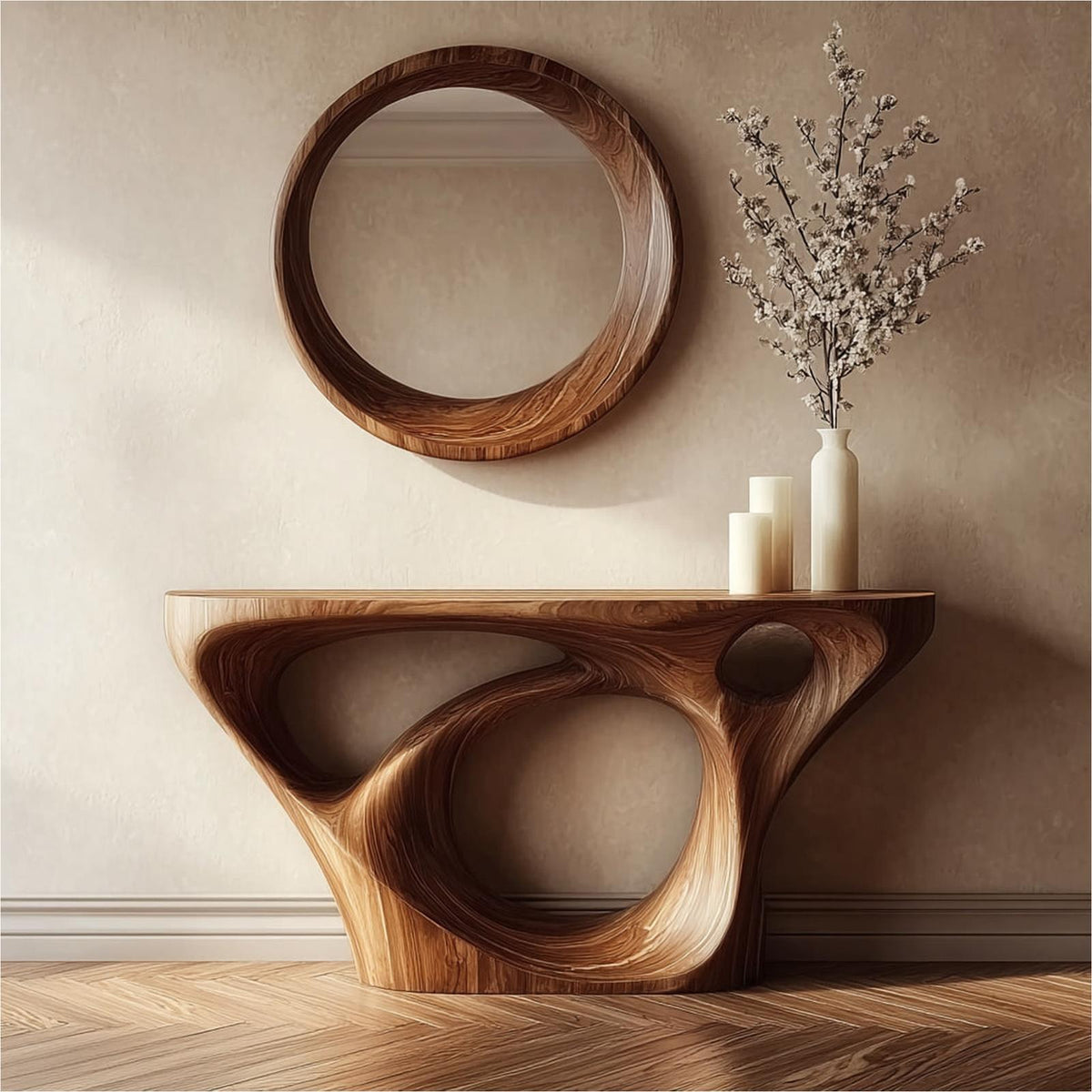 Mid Century Modern Unique Solid Wood Console Table, Living Room & Entryway Wooden Accent Table, Model