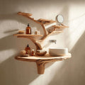 Rustic Artistic Tree Trunk Bathroom Vanity, Handcrafted Live Edge Wood Vessel Sink Pedestal Stand, Model