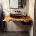 Spry Interior Mid Century Floating Bathroom Vanity Shelf, Handcrafted Solid Wood Washstand, Wall Mounted Modern Bathroom Console SINLKIBRV217