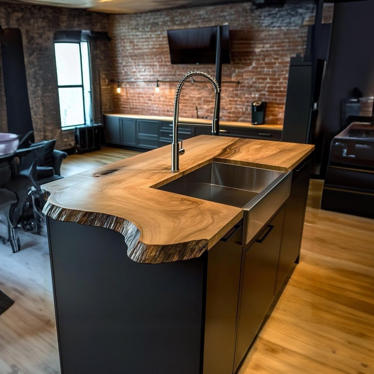Rustic Industrial Luxury Live Edge Kitchen Island Kitchen Or Loft Interior SINLKIKI121