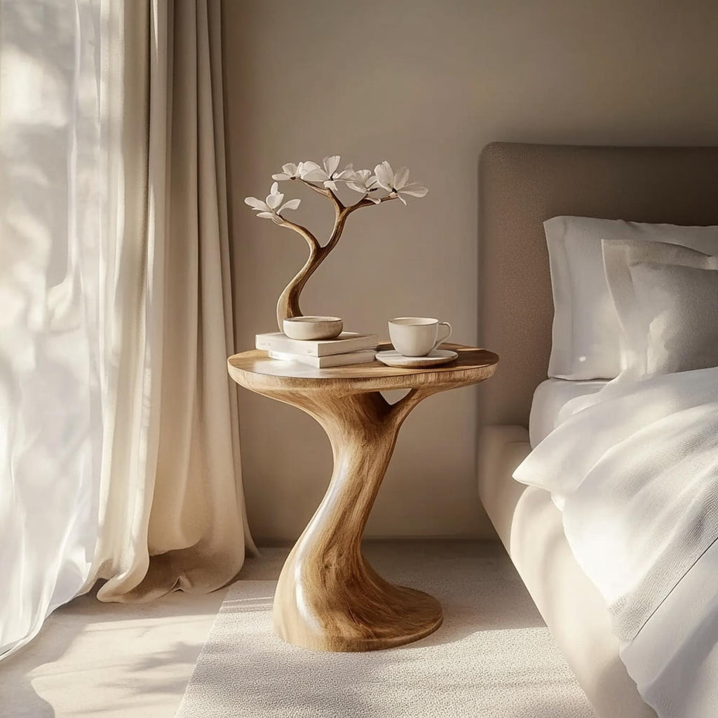 Handcrafted Rustic Tree Branch Nightstand, Unique Solid Wood Bedside Table & Entryway Accent End Table