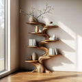 Rustic Tree Inspired Wooden Wall Shelf, Floating Branch Bookshelf & Storage Organizer Rack for Home Office Decor