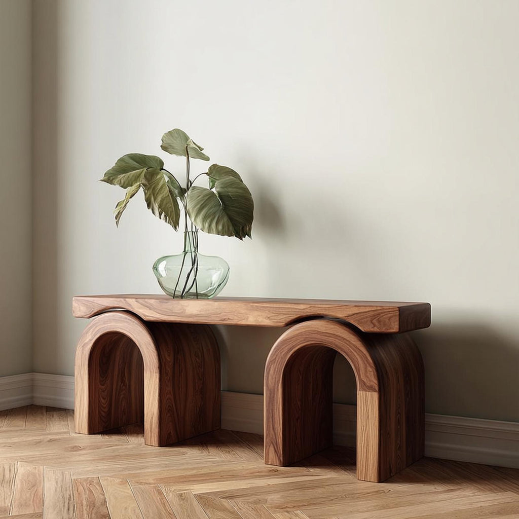 Mid Century Natural Wood Console Table, Organic Minimalist Living Room & Foyer Entryway Accent Table, Model