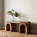 Mid Century Natural Wood Console Table, Organic Minimalist Living Room & Foyer Entryway Accent Table, Model