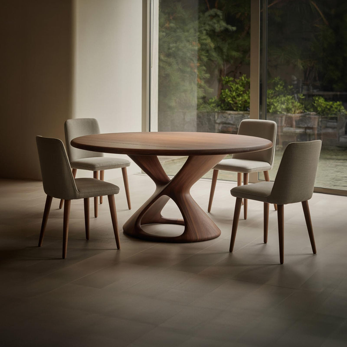 Organic Round Wooden Dining Table, Modern Minimalist Pedestal Kitchen Dinner Table for Dining Room