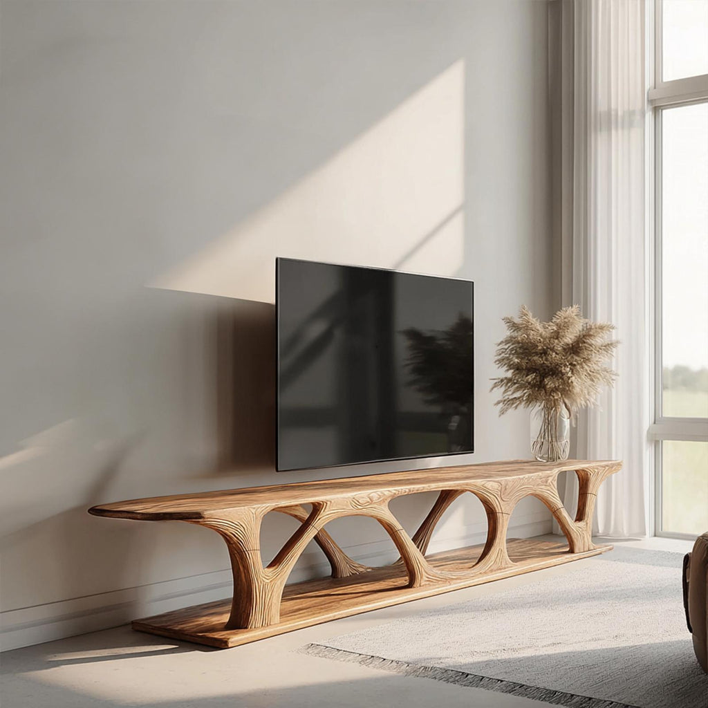 Organic Modern Wood TV Console Table, Handcrafted Media Stand Entertainment Center Sideboard for Living Room Decor