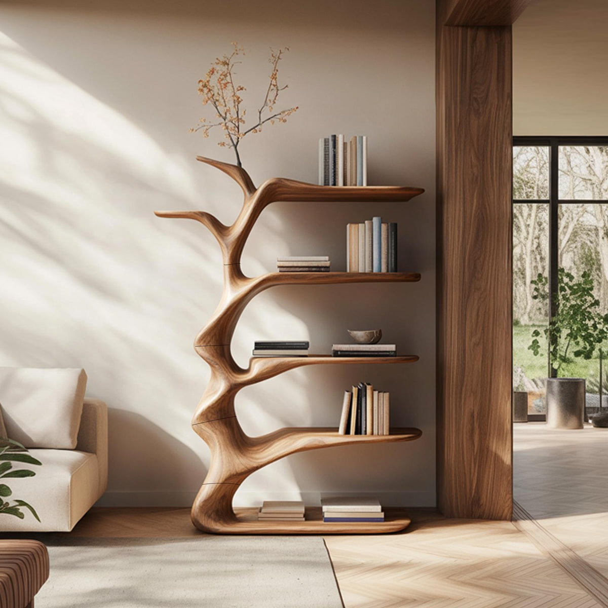Rustic Sculptural Curved Storage Shelf Solid Wood Living Room Interior Statement Furniture SINLKISC449