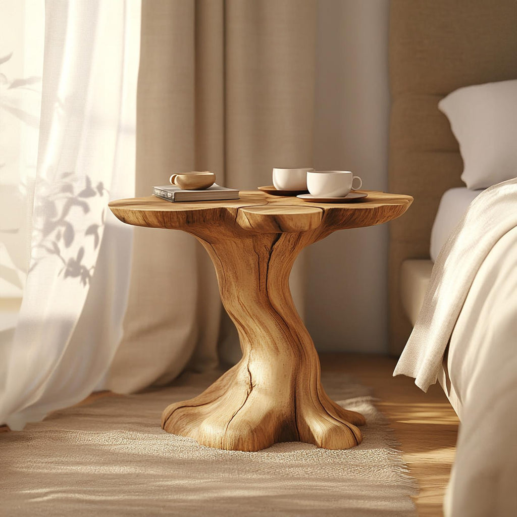Handcrafted Rustic Wood Sculptural Nightstand, Organic Shaped End Table & Bedside Accent for Living Room, Bedroom