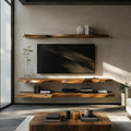 Rustic Live Edge Floating Media Shelf Solid Wood Living Room Interior Wall Mounted