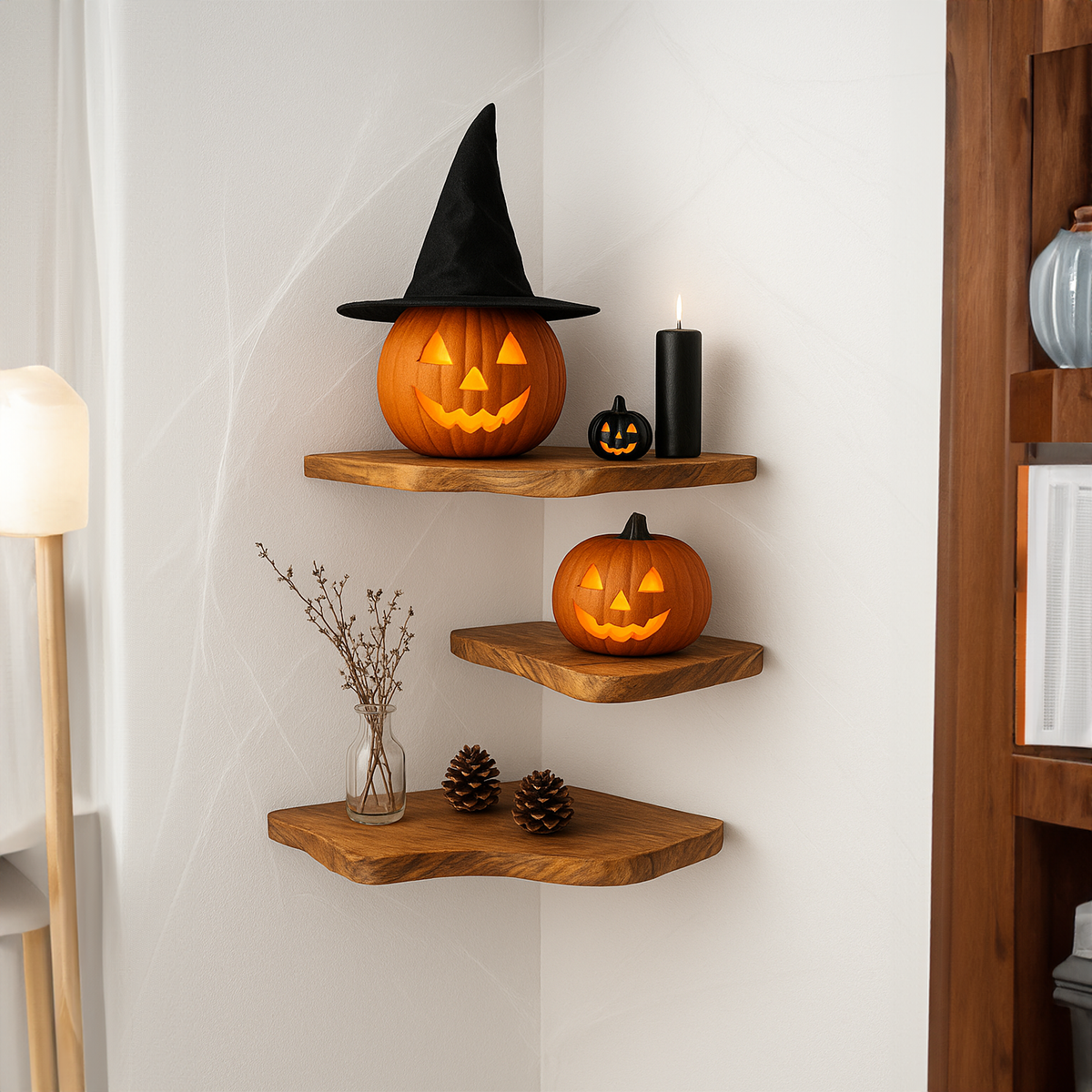 Rustic Tree-Shaped Wooden Floating Shelf, Wall-Mounted Branch Bookshelf, Gothic Halloween Living Room Accent