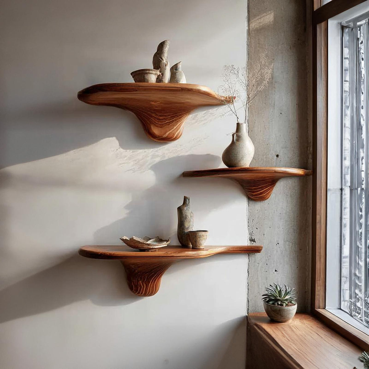 Rustic Mushroom Floating Shelves Kitchen