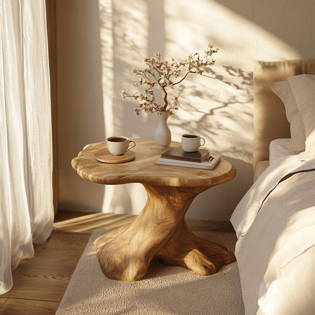 Rustic Modern Sculptural Side Table Bedroom Entryway