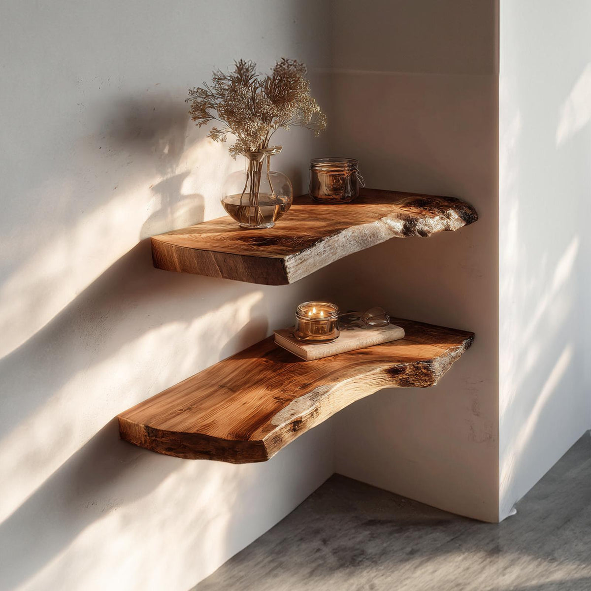 Rustic Solid Wood Floating Shelf, Wall Mounted Kitchen Spice Storage Rack & Dining Room Decorative Tableware Display Ledge