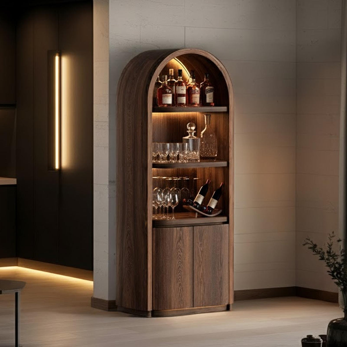 Mid Century Arched Bar Cabinet Dining Room Interior Display