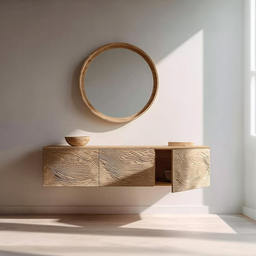 Spry Interior Mid Century Wood Bathroom Vanity Cabinet, Wall Mounted Floating Single Sink Storage Console Bathroom Decor, SINLKIBRV152