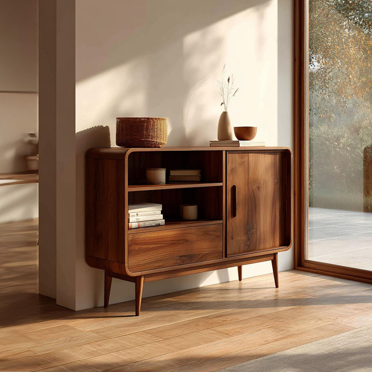 Spry Interior Mid Century Modern Wood Console Cabinet, Entryway Accent Sideboard & Living Room Media Credenza, Model SINLKISC263