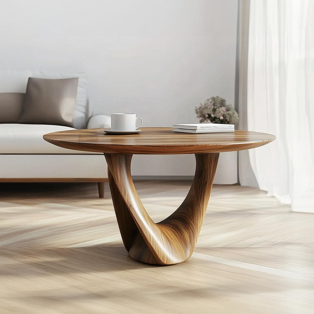 Mid Century Sculptural Twist Coffee Table, Handcrafted Wood Abstract Art Centerpiece for Living Room, Lounge, Den
