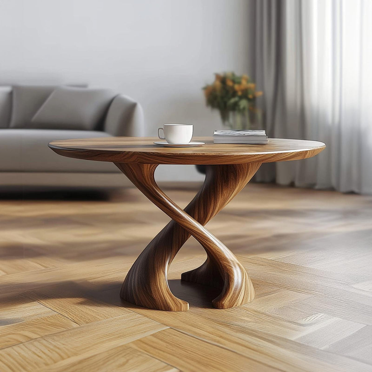 Mid Century Twist Coffee Table, Handcrafted Wood Sculptural Abstract Centerpiece Table for Living Room, Studio, Den