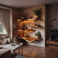 Mid Century Floating Wooden Shelves Halloween Style Living Room