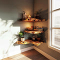 Rustic Corner Wall Shelf, Minimalist Solid Wood Floating Shelf Unit for Living Room & Bedroom Corner Display