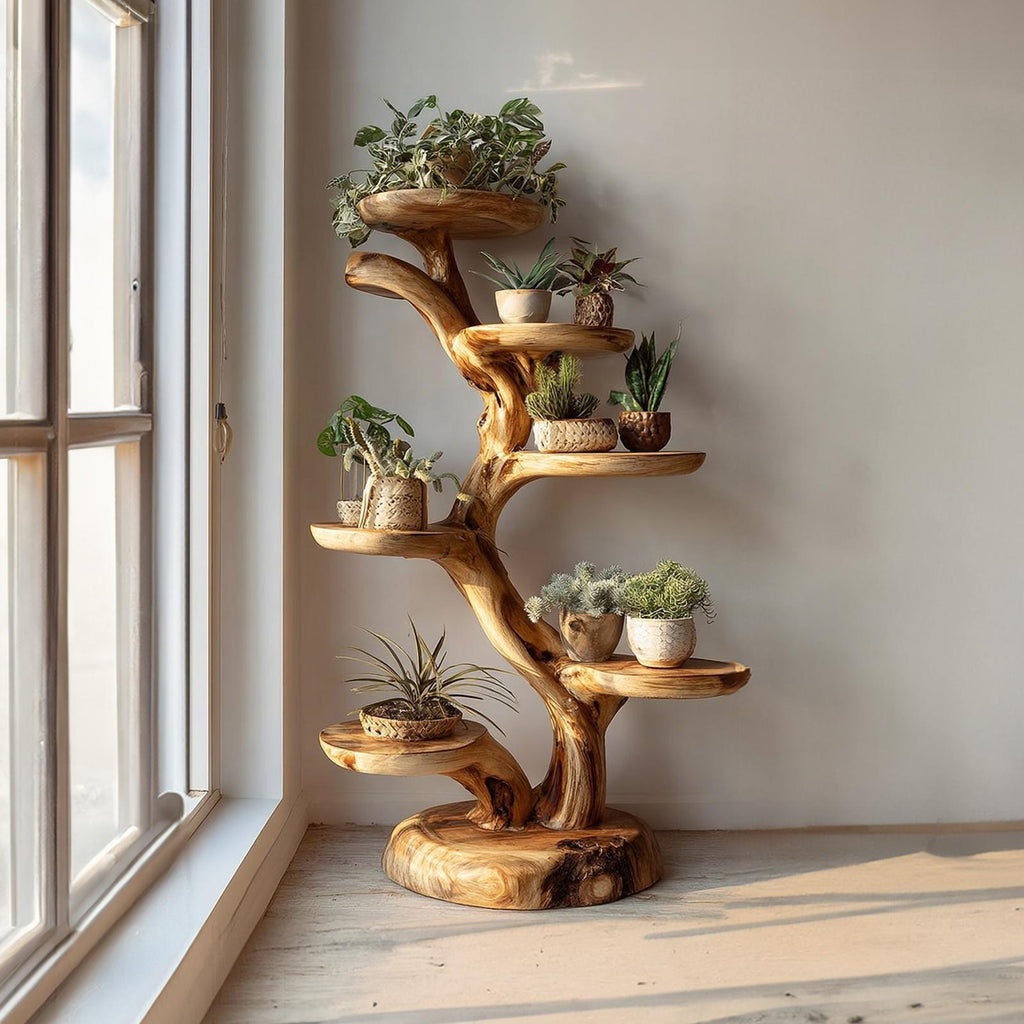 Rustic Tree Plant Stand Botanical Living Room