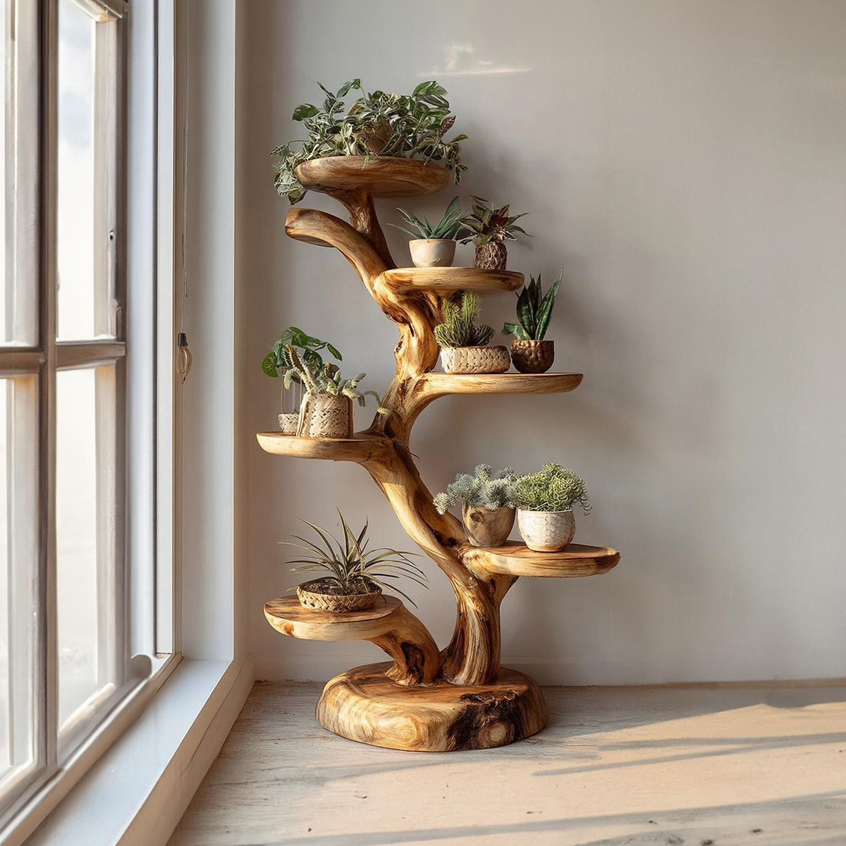 Rustic Tree Plant Stand Botanical Living Room