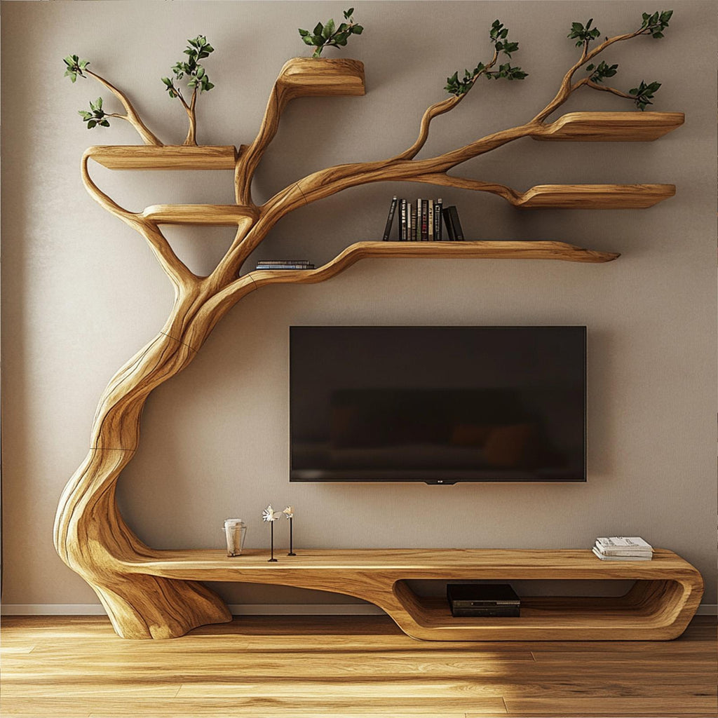 Rustic Artistic Branch Storage Shelf Living Room Interior Decor