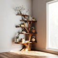 Rustic Artistic Corner Display Shelf, Handcrafted Wood Floating Branch Wall Shelf Organizer for Living Room Decor