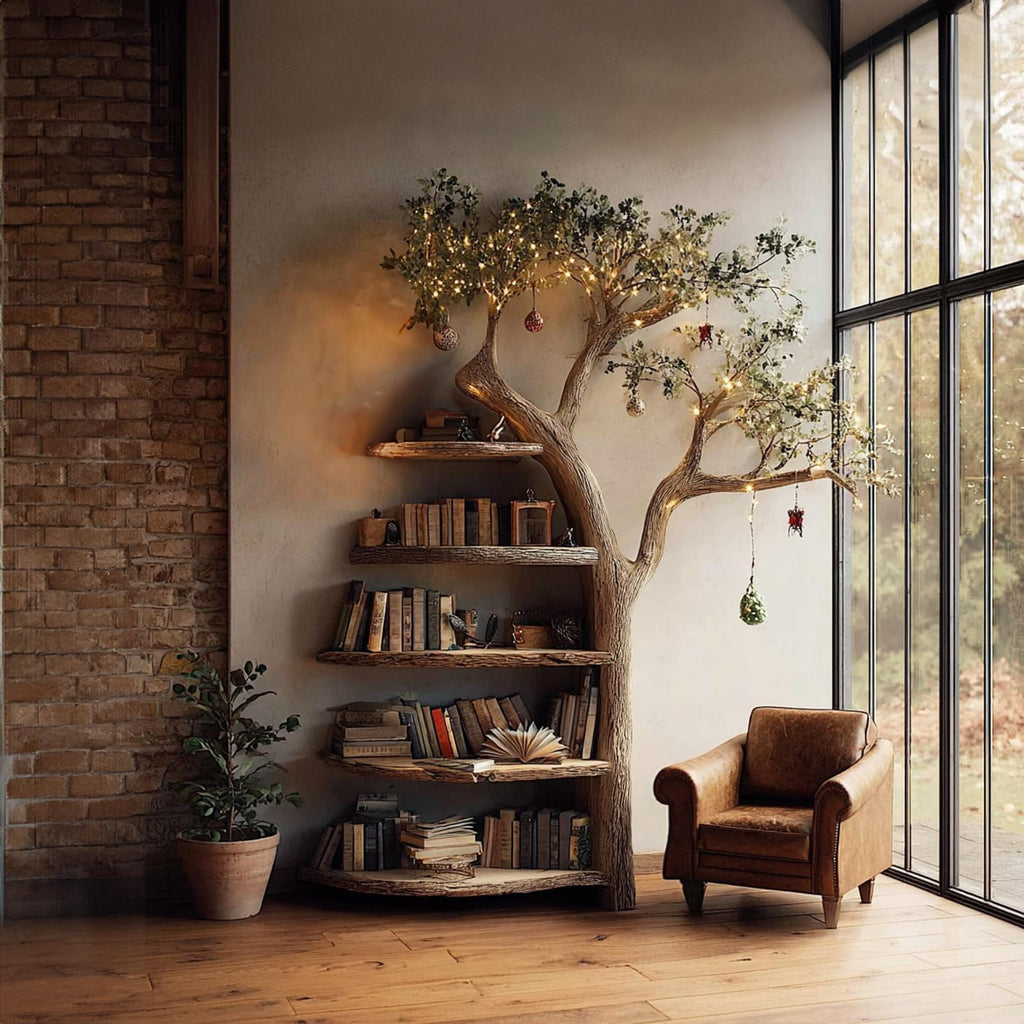 Rustic Branch Bookshelf Living Room Cozy Space