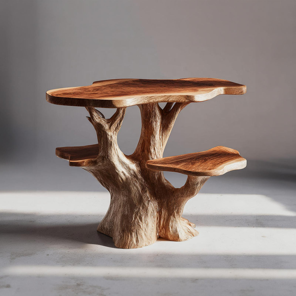 Handcrafted Rustic Wood Sculptural Nightstand, Unique Bedside Table & Accent End Table for Bedroom Home Decor