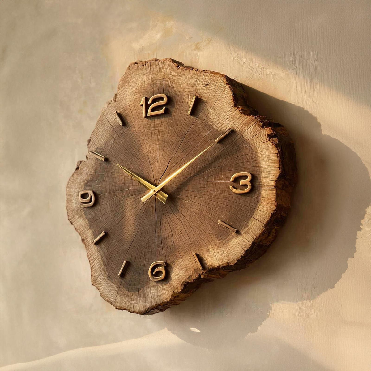 Rustic Natural Handcrafted Wood Wall Clock, Decorative Tree Slice Silent Clock for Office & Living Room