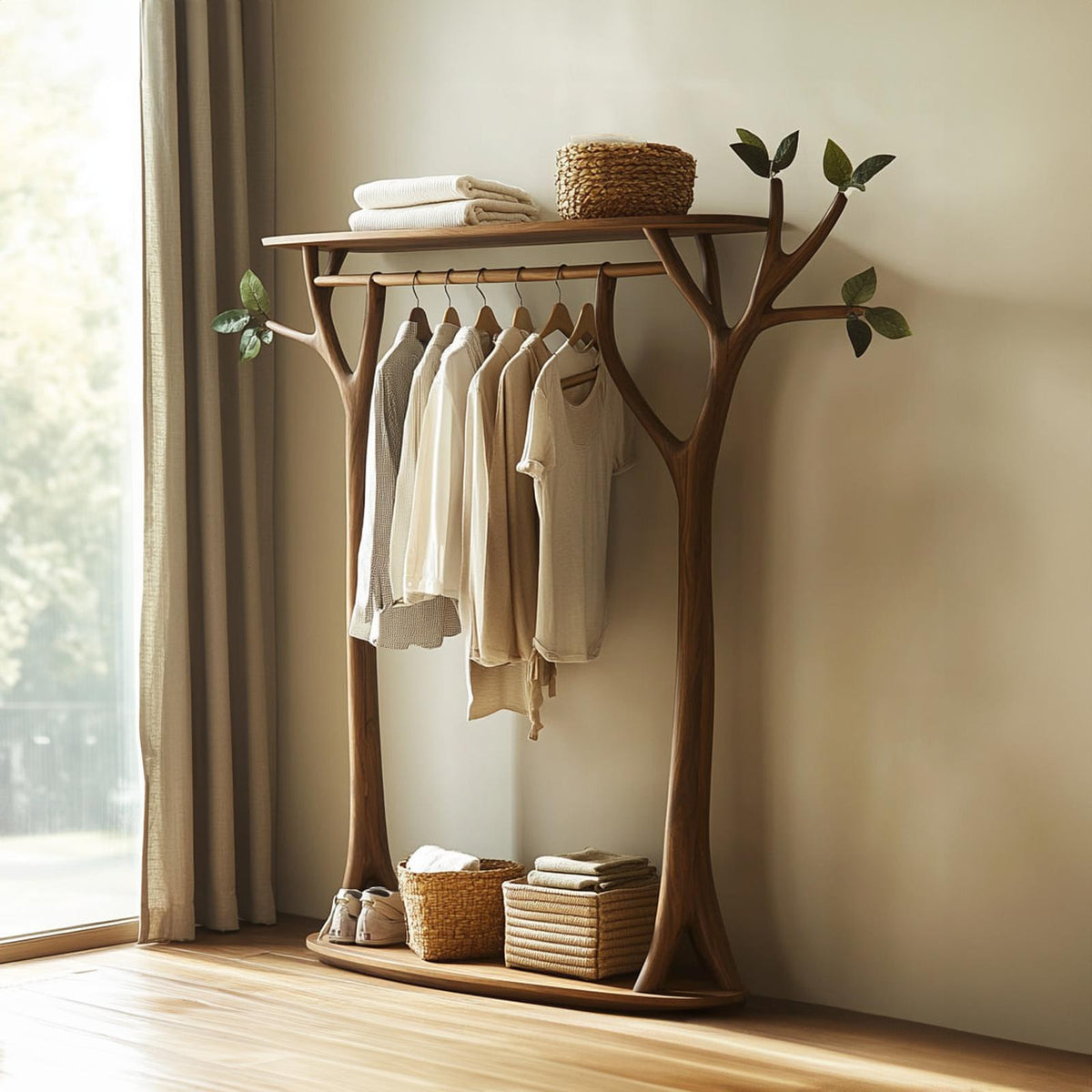 Handcrafted Solid Wood Tree Rack Organic Bedroom