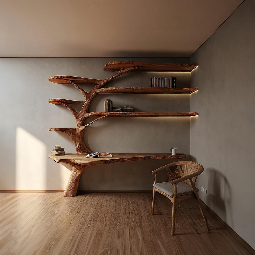 Rustic Tree Bookshelf Desk Home Office Or Reading Corner