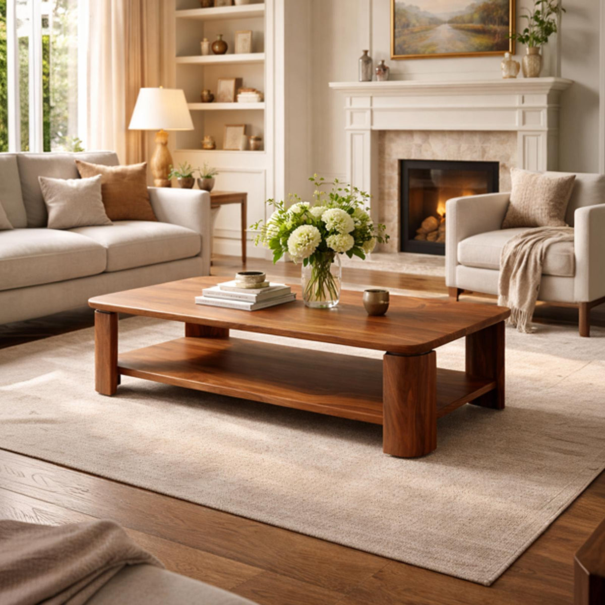 Classic Contemporary Solid Wood Coffee Table Timeless Living Room Interior