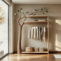 Nature-Inspired Wooden Tree Clothing Rack, Solid Wood Standing Coat Hanger, Modern Bedroom Garment Closet Organizer