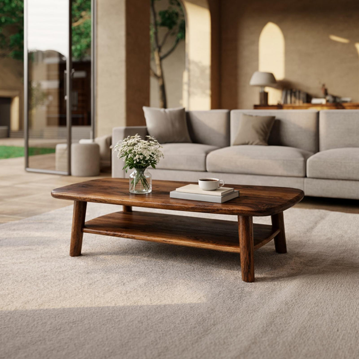 Refined Modern Solid Wood Coffee Table, Elegant Minimalist Center Table for Sophisticated Living Room Interior
