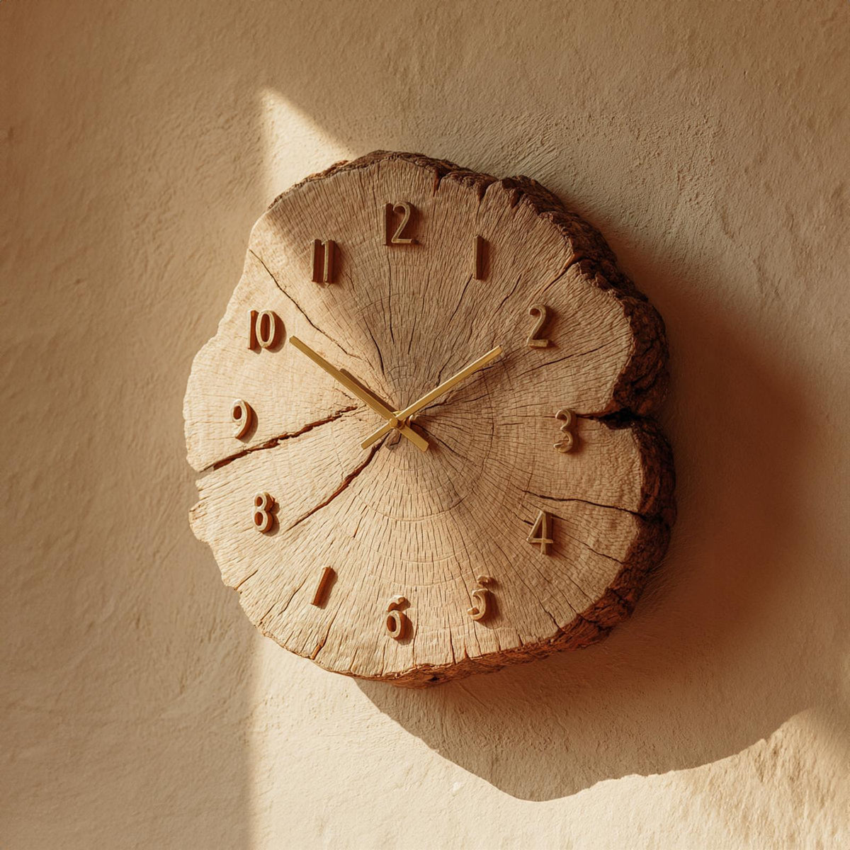 Rustic Solid Wood Slice Wall Clock, Unique Handcrafted Tree Branch Clock for Study Room & Office, Model