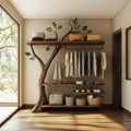 Rustic Solid Wood Tree Clothing Rack Artistic Bedroom