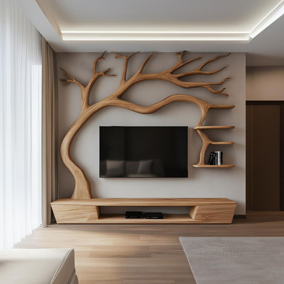 Rustic Tree TV Cabinet Living Room Bedroom Wall Unit