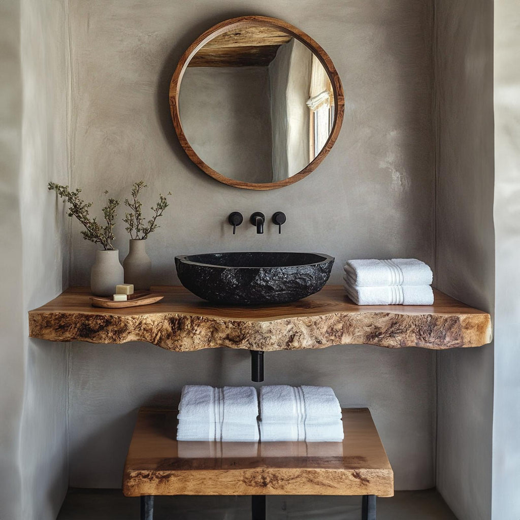 Rustic Floating Shelf, Farmhouse Solid Wood Bathroom Vanity Countertop, Washroom Single Sink Console Shelf