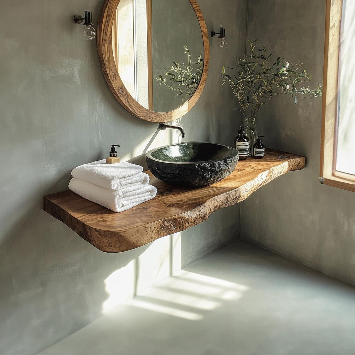 Rustic Stone Basin Vanity Bathroom