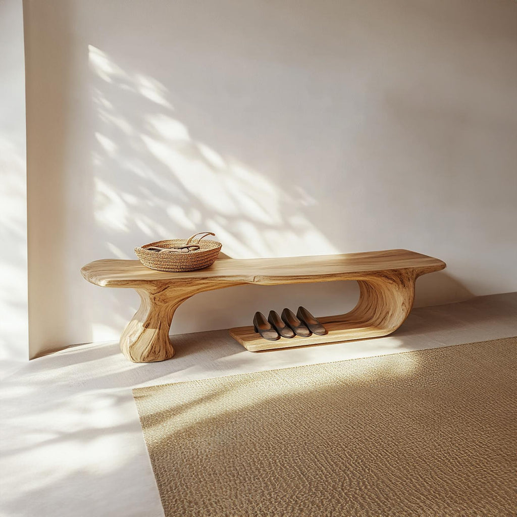 Rustic Wooden Shoe Bench With Organic Design Foyer
