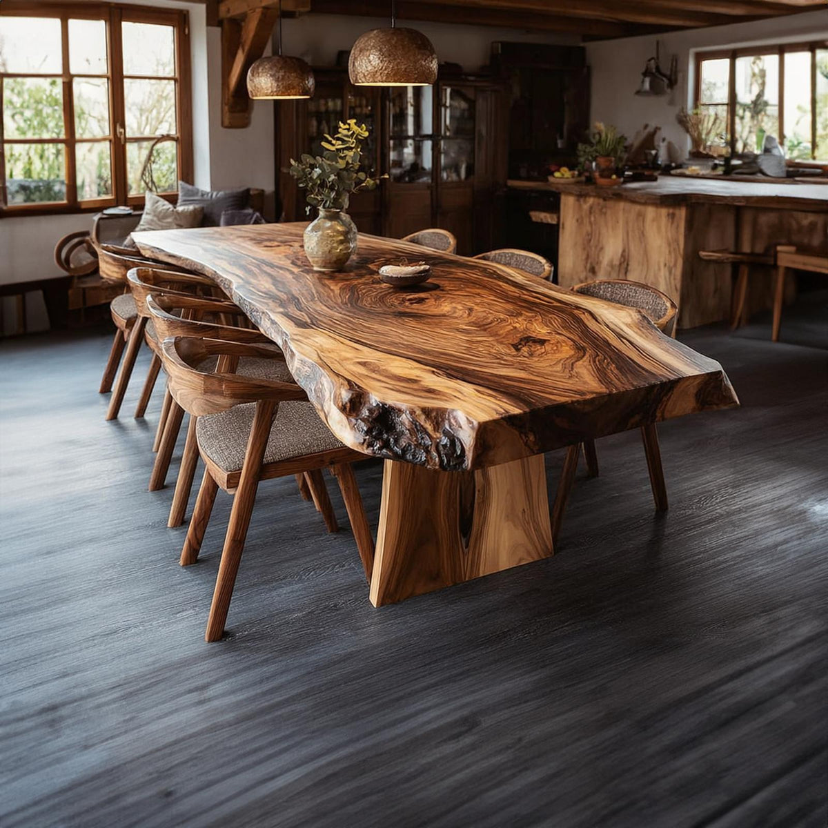 Rustic Natural Slab Dining Table Dining Room SINLKIDT116