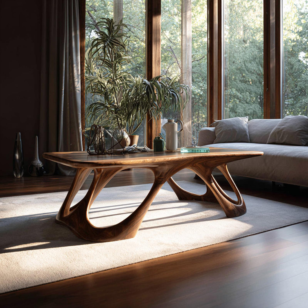 Mid Century Modern Coffee Table, Solid Wood Living Room Accent Center Table Furniture, Model