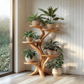 Rustic Tree Plant Stand Natural Interior Design Living Room