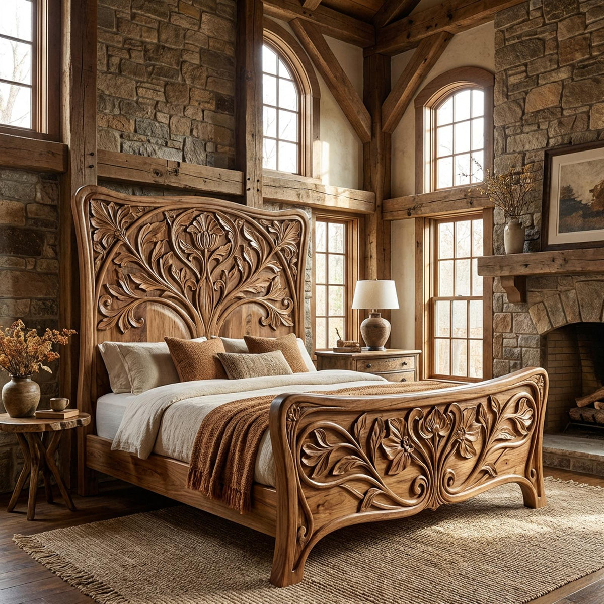 Rustic Curved Platform Bed For Bedroom Or Master Bedroom