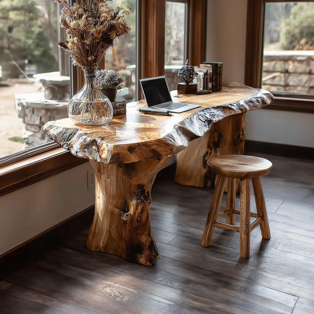 Rustic Live Edge Desk Living Room And Office Space